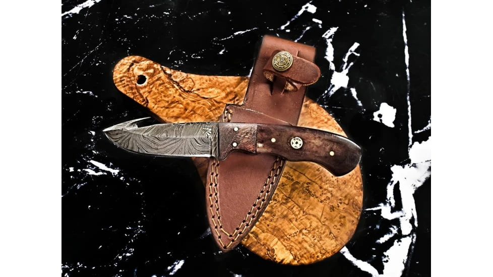 Titan Damascus Steel Gut Hook Skinning Knife, 4in - Image 2