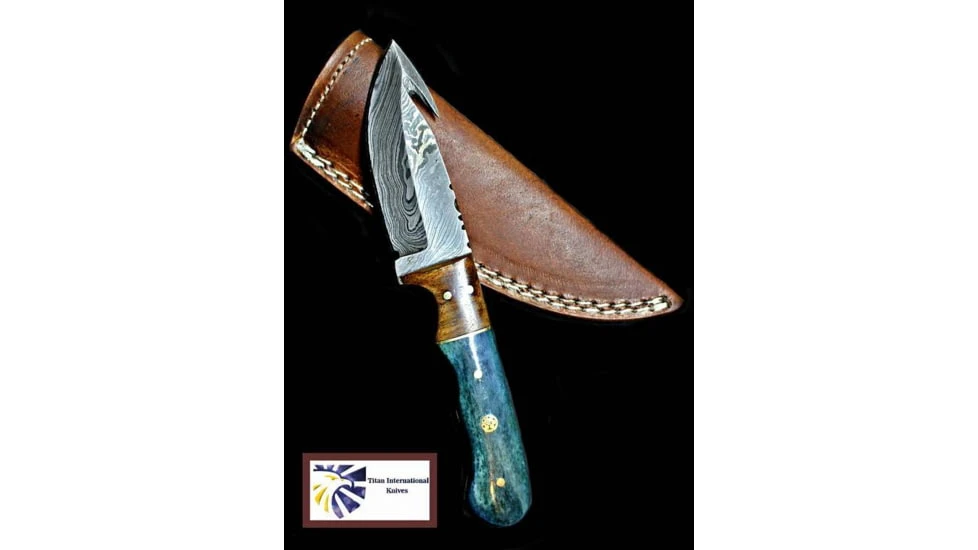 Titan Damascus Steel Gut Hook Skinning Knife, 4in - Image 3