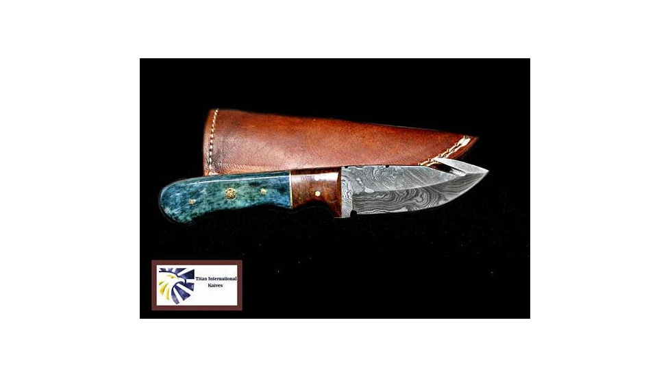 Titan Damascus Steel Gut Hook Skinning Knife, 4in - Image 4