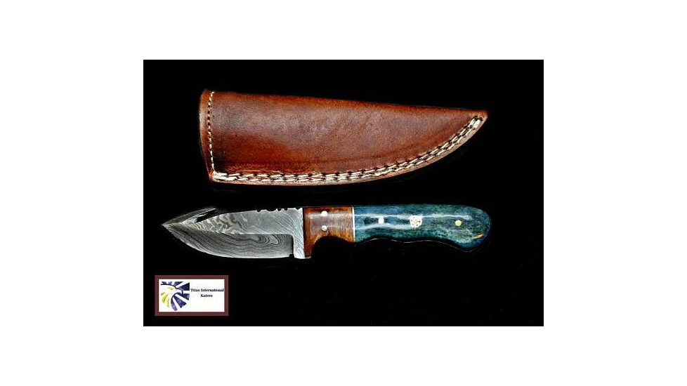 Titan Damascus Steel Gut Hook Skinning Knife, 4in - Image 5