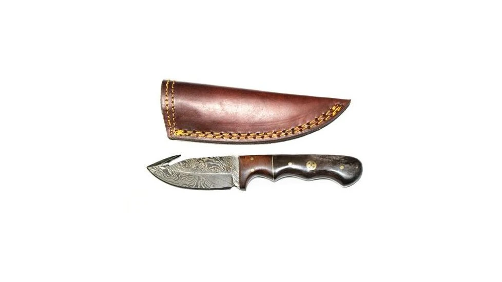 Titan Damascus Steel Gut Hook Skinning Knife, 4in
